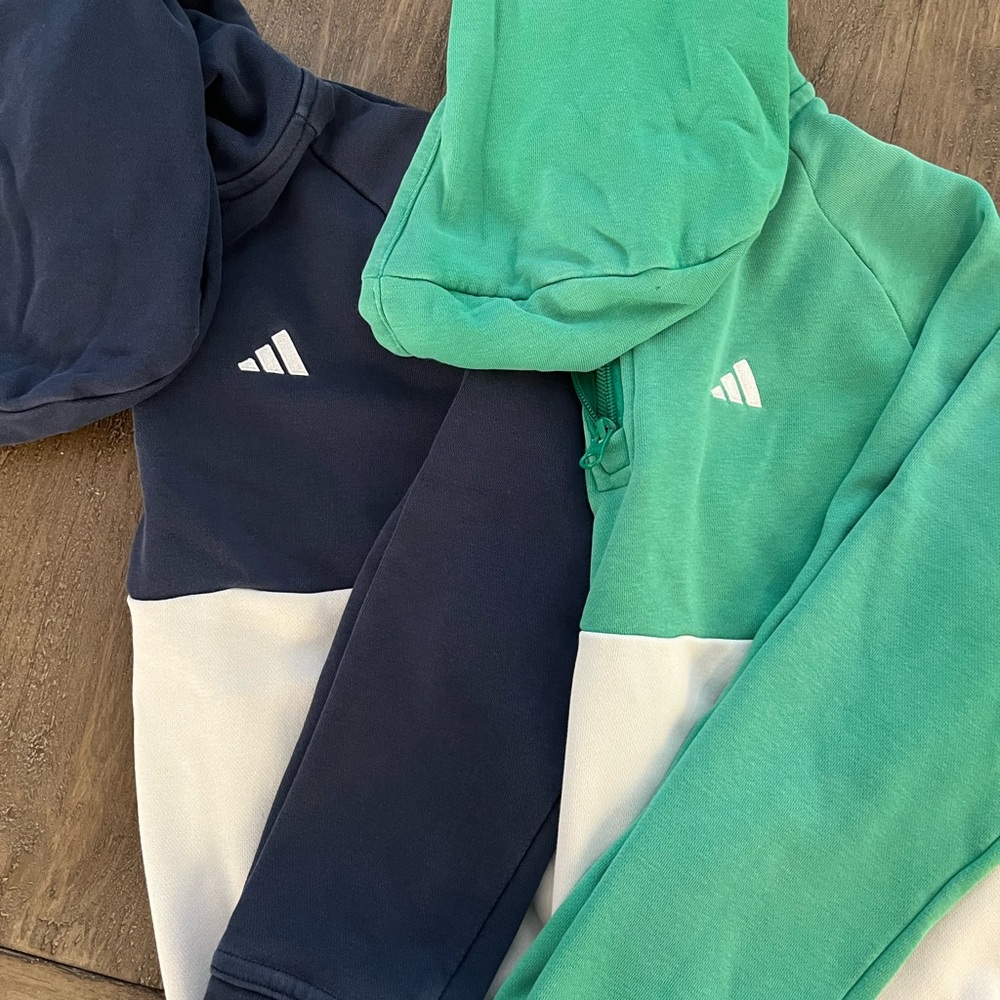Boy Adidas Kids' Green and Navy golf sweatshirts- medium